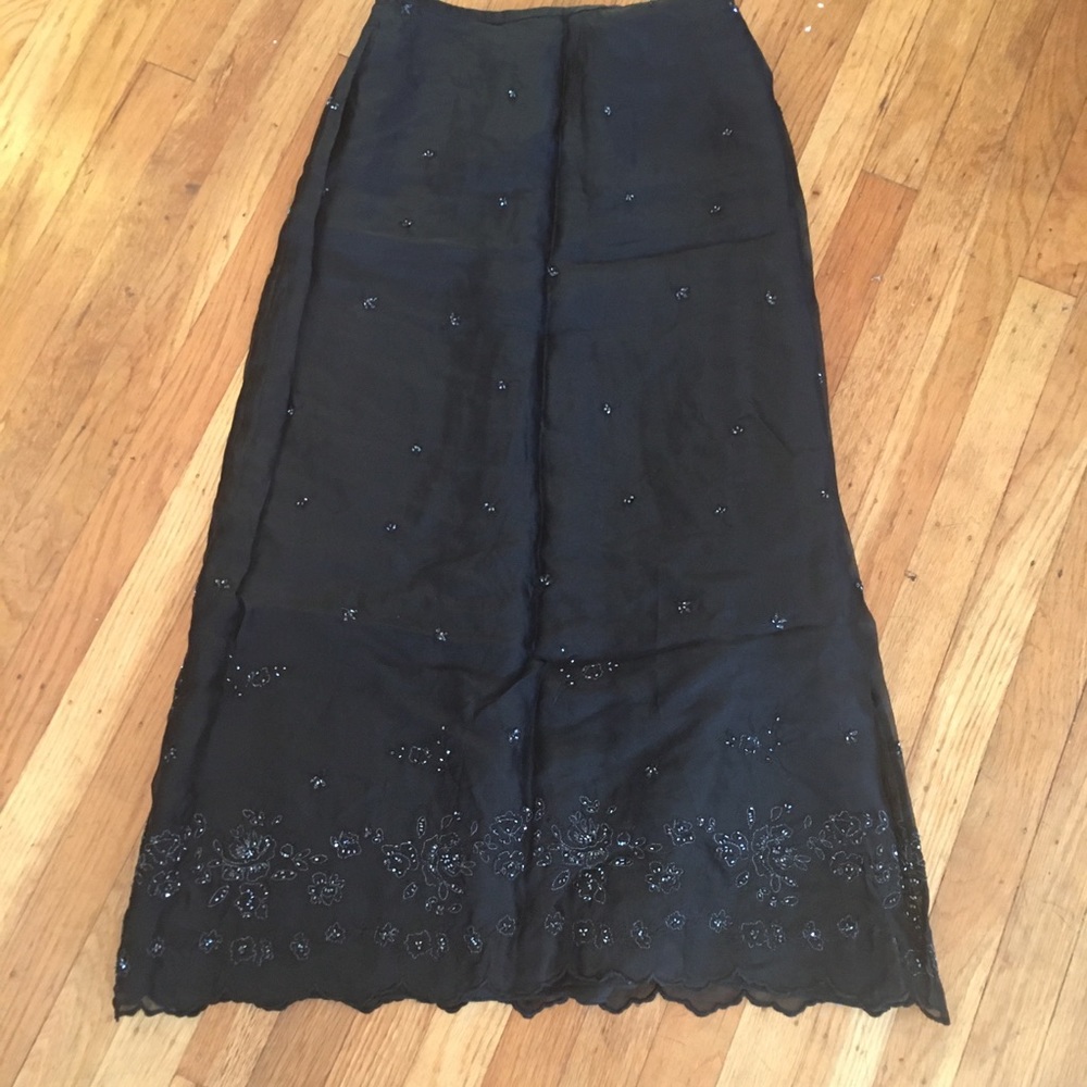 Vintage 100% silk beaded long black skirt